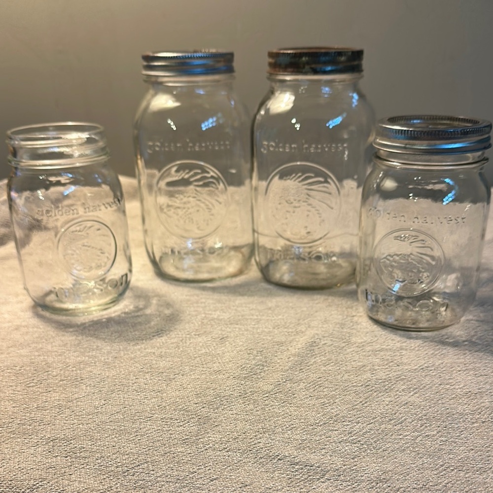Vintage Golden Harvest Glass Mason Jars Set